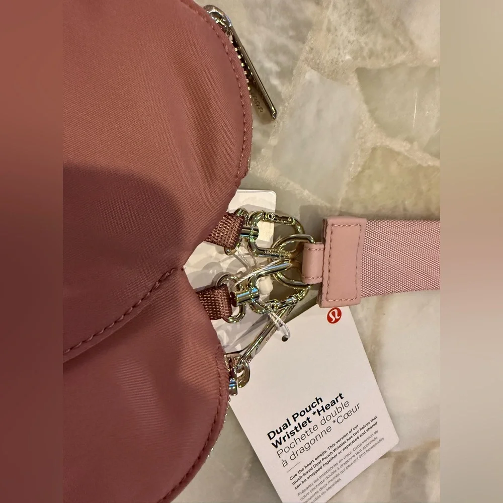 Lululemon Athletica NWT Heart Dual Pouch Spiced Chai/Pink Haze/Gold